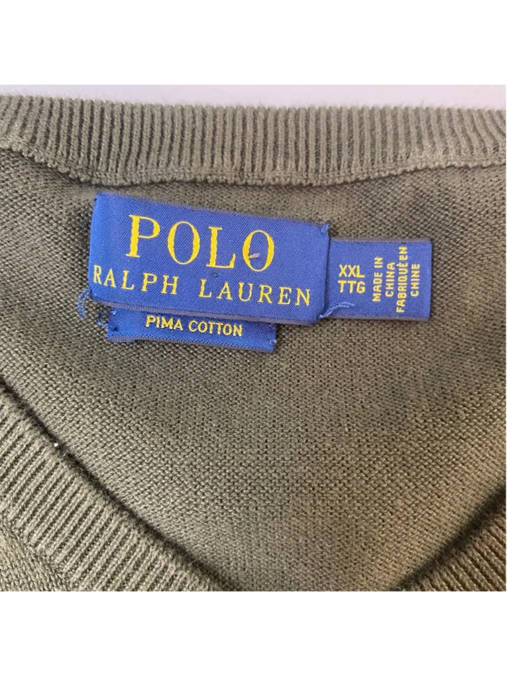 Polo Ralph Lauren V-Neck Sweater XXL Green Pima Cotton Classic Knit Minimalist